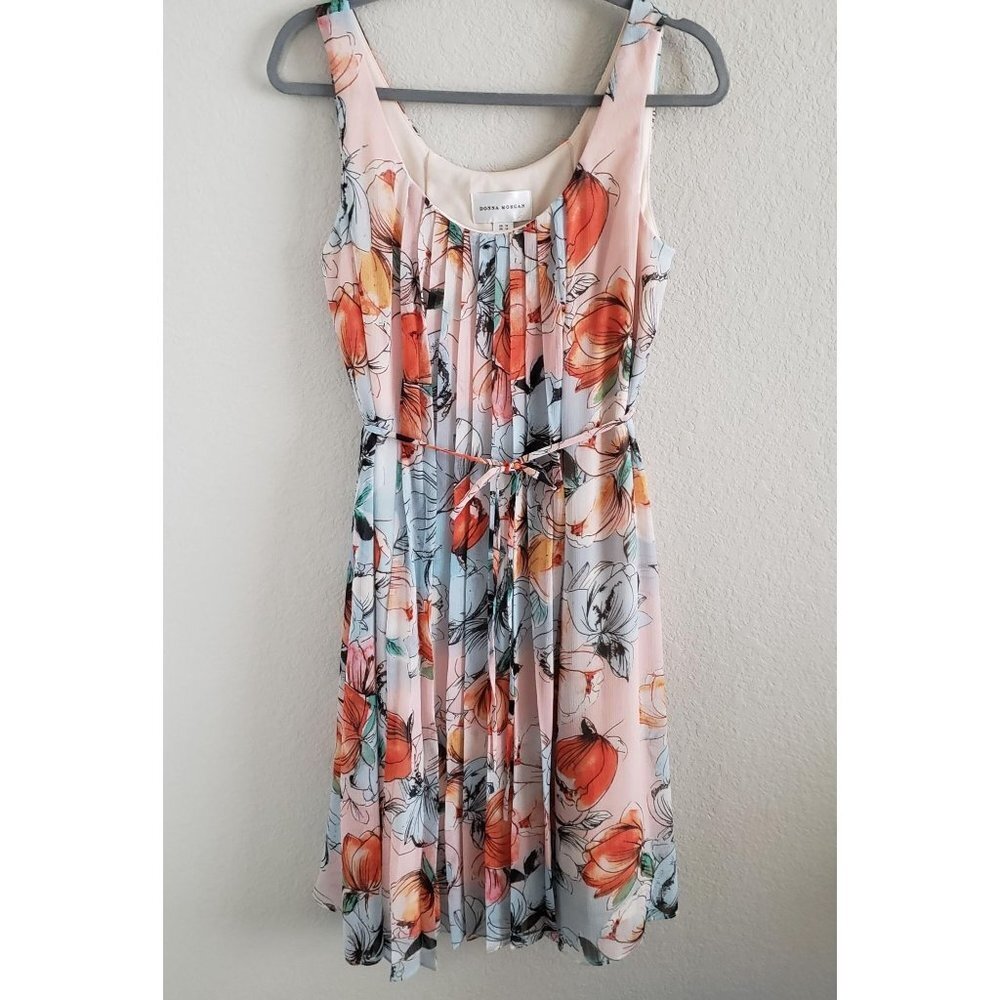 Donna Morgan Woman Size 10 Floral Pleated Lined Midi Dress Chiffon